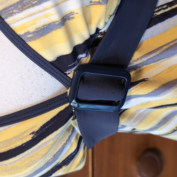LIZ CLAIBORNE Tankini Grey & Yellow BELTED Stripe Floral Swim Top SZ 10 - Picture 5 of 15
